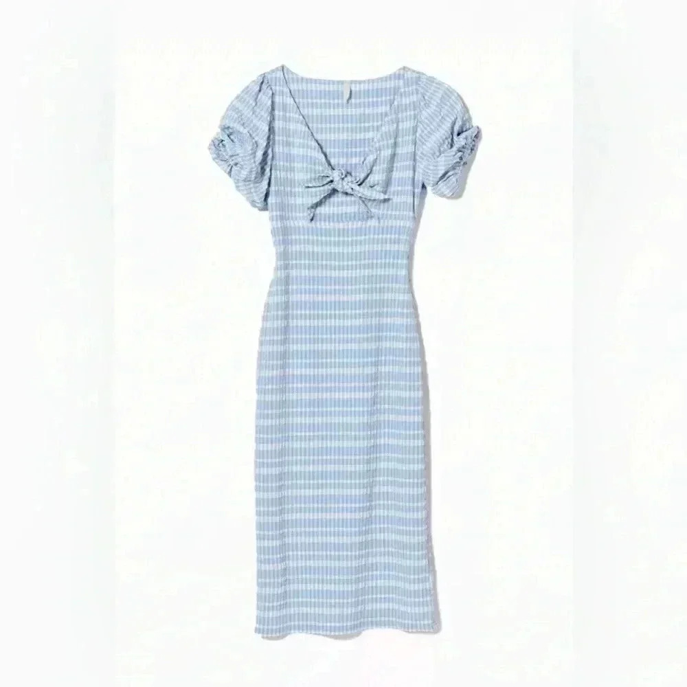 URBAN OUTFITTERS PICNIC IN THE PARK MIDI GINGHAM PRINT BLUE DRESS SIZE MEDIUM